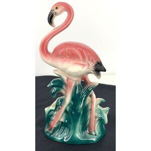 Pink Flamingo Ceramic Figurine Planter 10" Vintage